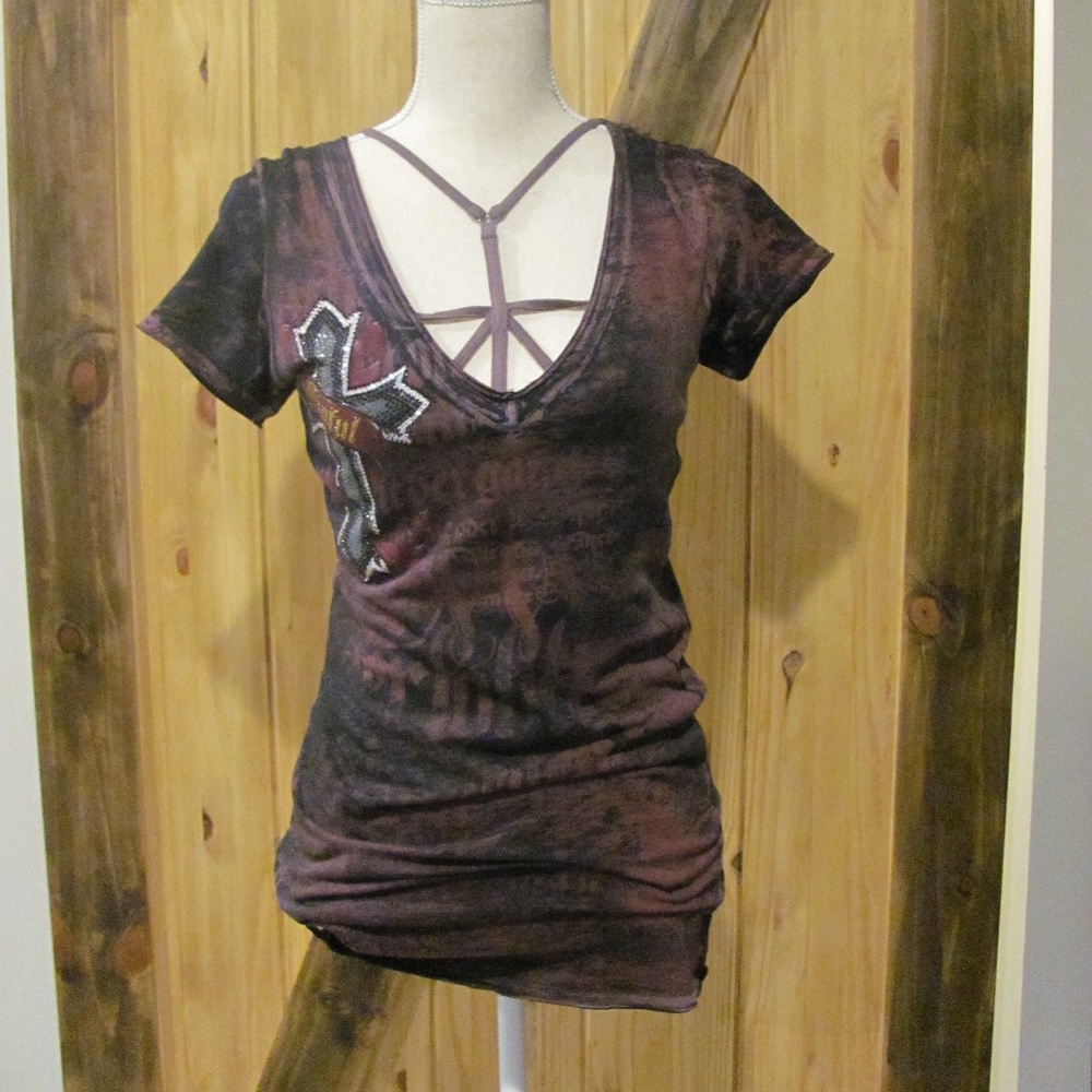 Sinful Full Crystal Cross Tee